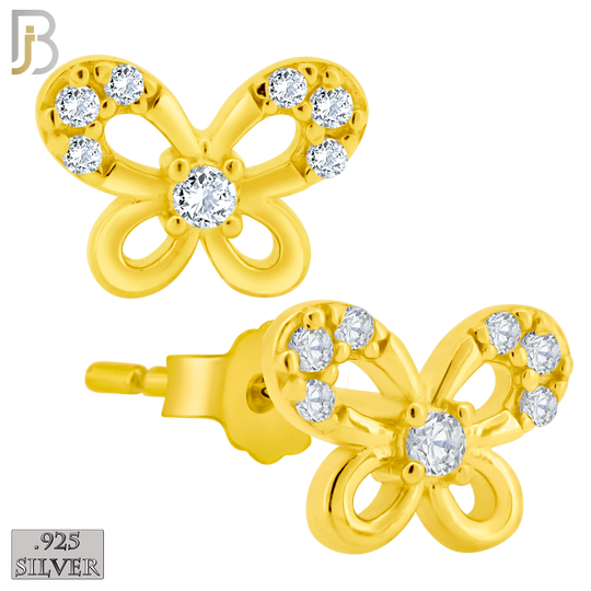 925-ES208 - Push Back - .925 Sterling Silver Butterfly Design Earring Stud with Clear Zircon image 2