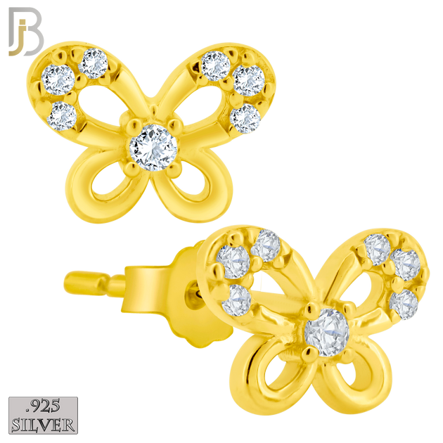 925-ES208 - Push Back - .925 Sterling Silver Butterfly Design Earring Stud with Clear Zircon image 2