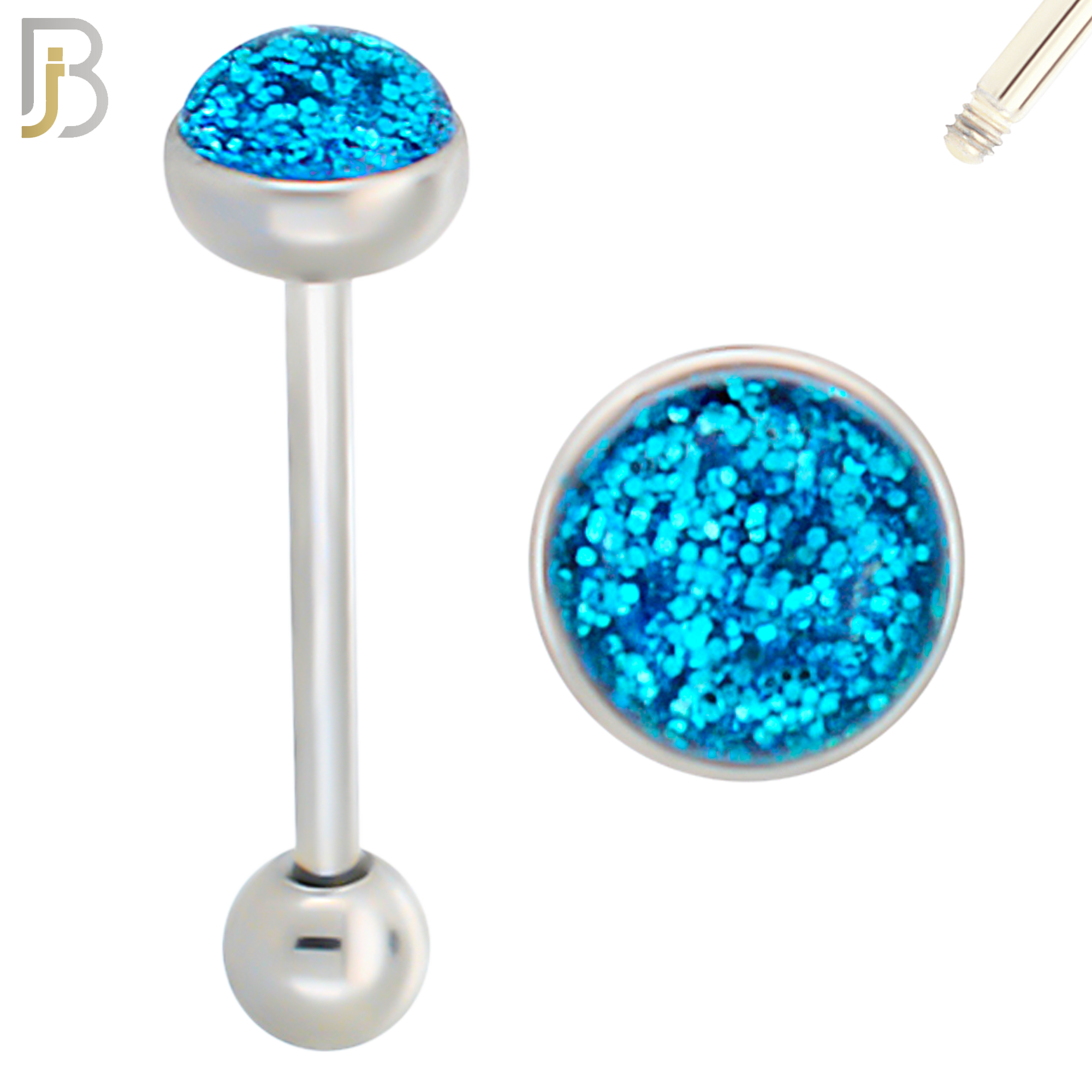 BB06 - 316L Surgical Steel Screw Barbell Glitter Top Mushroom External Threaded (PACK OF 6) image 6