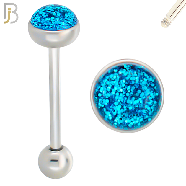 BB06 - 316L Surgical Steel Screw Barbell Glitter Top Mushroom External Threaded (PACK OF 6) image 6