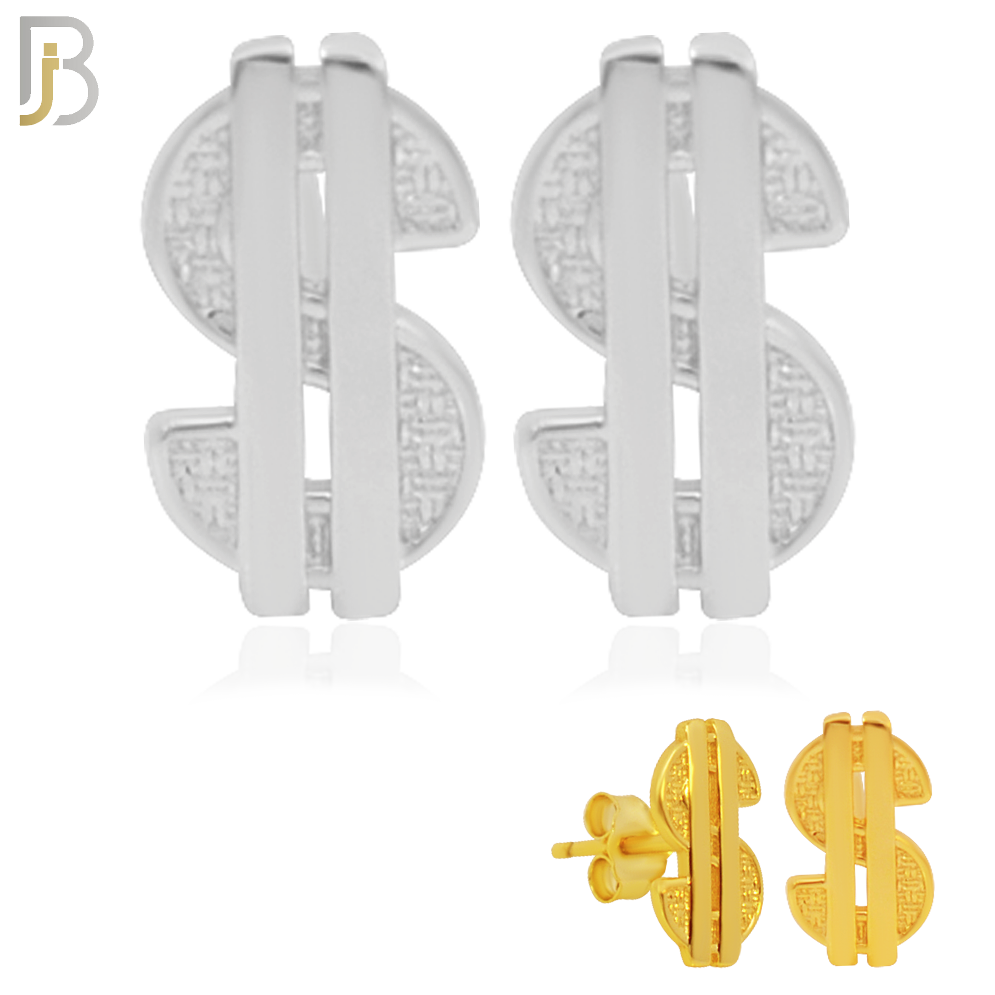 925-ES156 - .925 Sterling Silver Dollar Sign  Design Earring Stud image 0