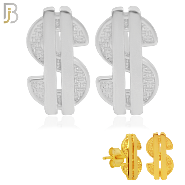 925-ES156 - .925 Sterling Silver Dollar Sign  Design Earring Stud image 0