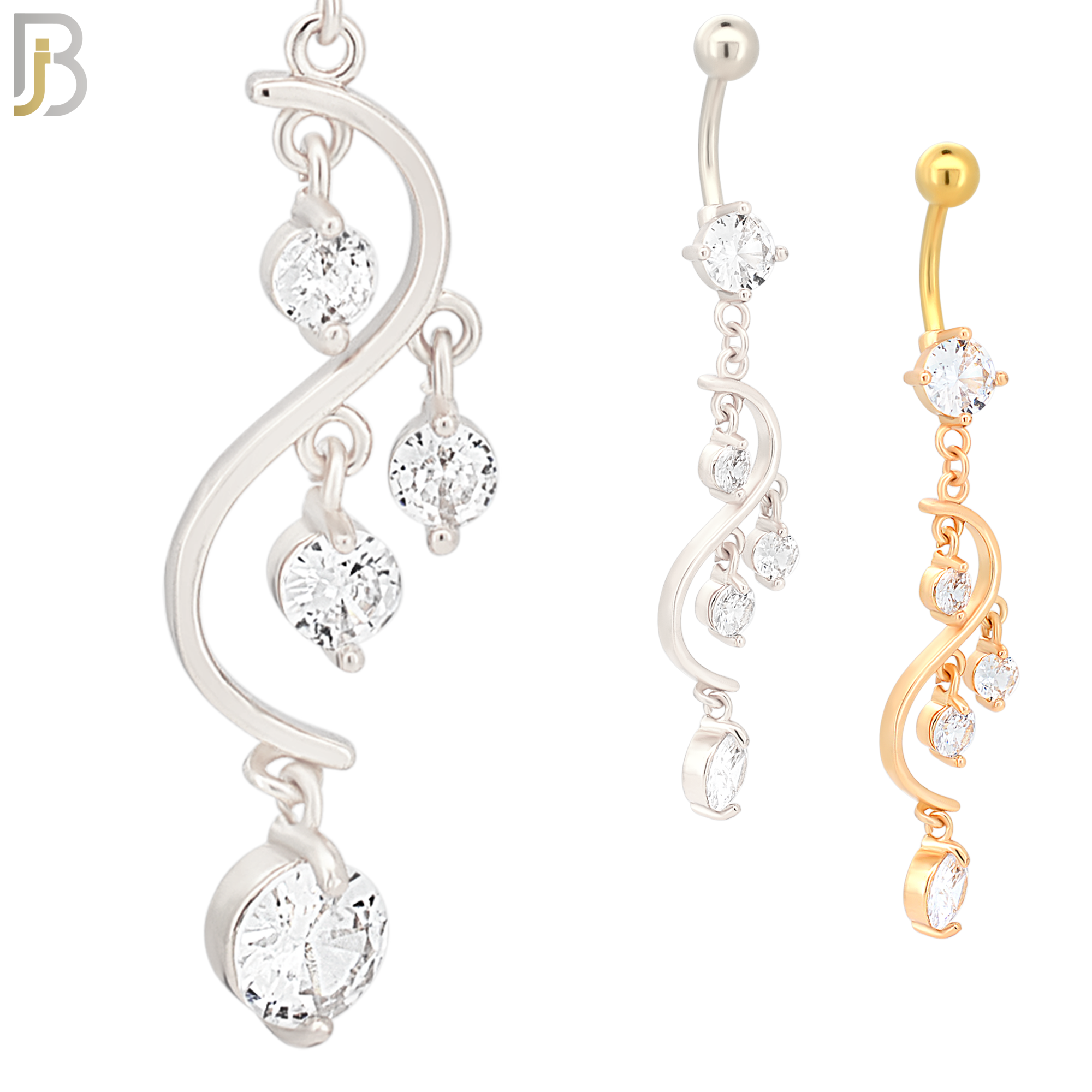 N073 - 316L Stainless Steel Dangling Chandelier Design Belly Ring with 5mm Screw Ball image 0