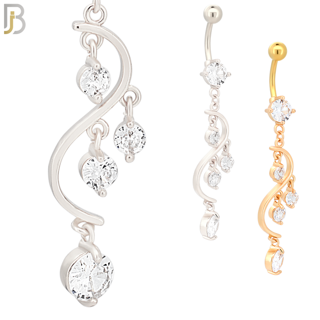 N073 - 316L Stainless Steel Dangling Chandelier Design Belly Ring with 5mm Screw Ball image 0