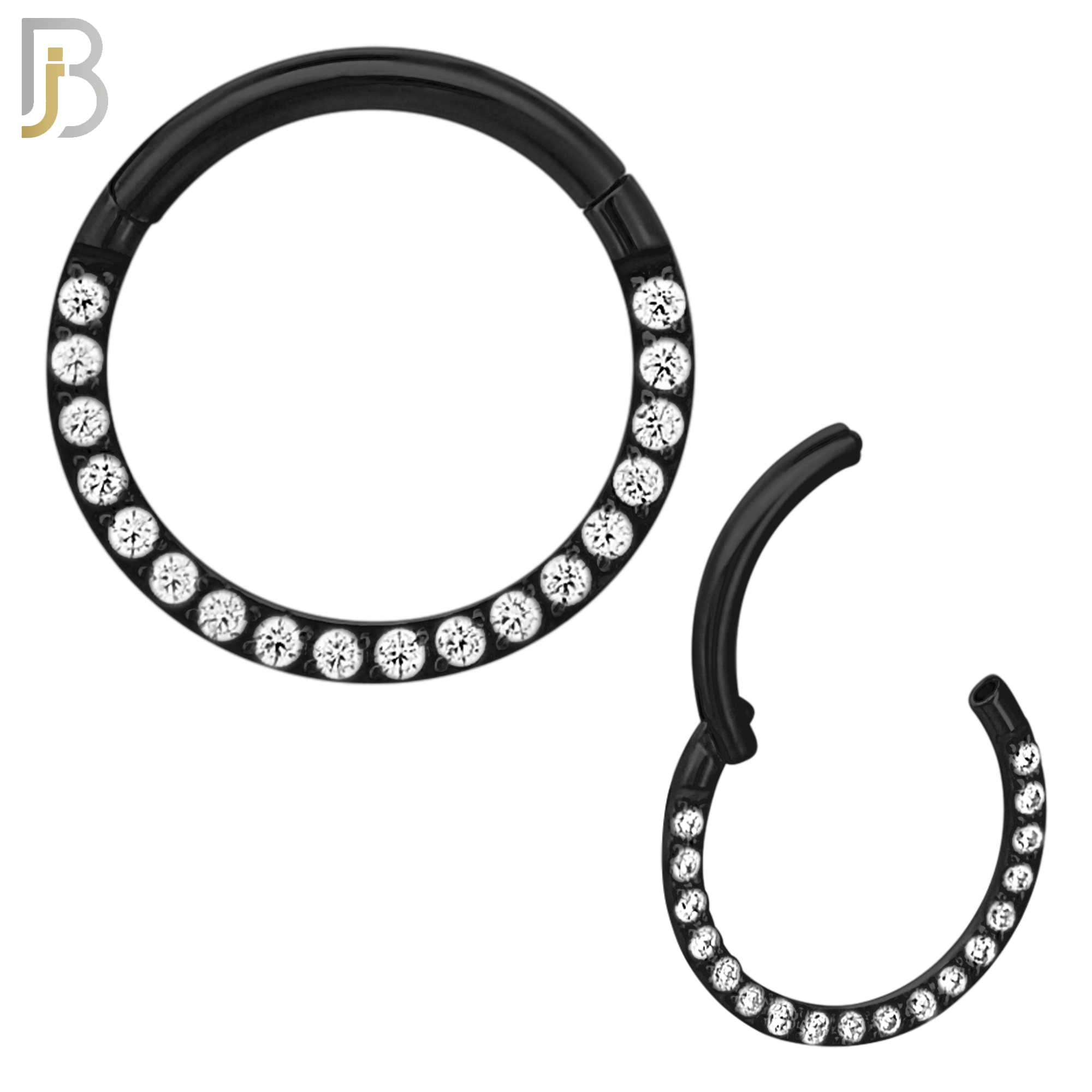 CT93K -  316 Stainless Steel Black Plated Hinged Hoop with CZ Gems Nose Rings (PACK OF 6) image 2