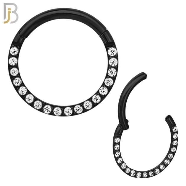 CT93K -  316 Stainless Steel Black Plated Hinged Hoop with CZ Gems Nose Rings (PACK OF 6) image 2