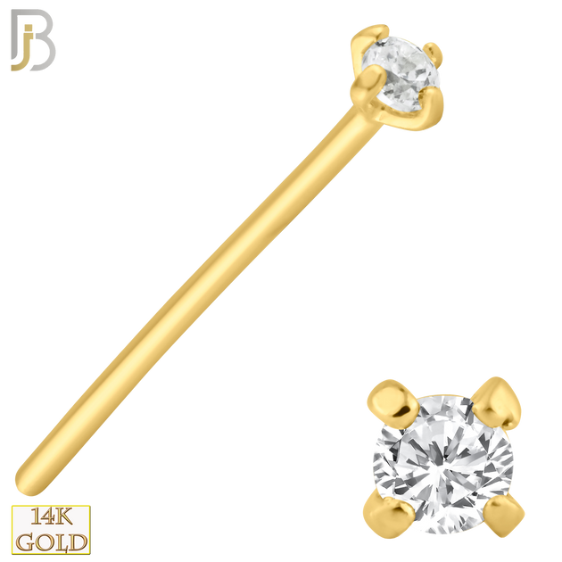 14-NR02CY-20 - 20g Thickness 14k Solid Yellow Gold Prong Setting  Round Cubic Zircona Nose Stud Bend-it Yourself, Nose Straight  image 2