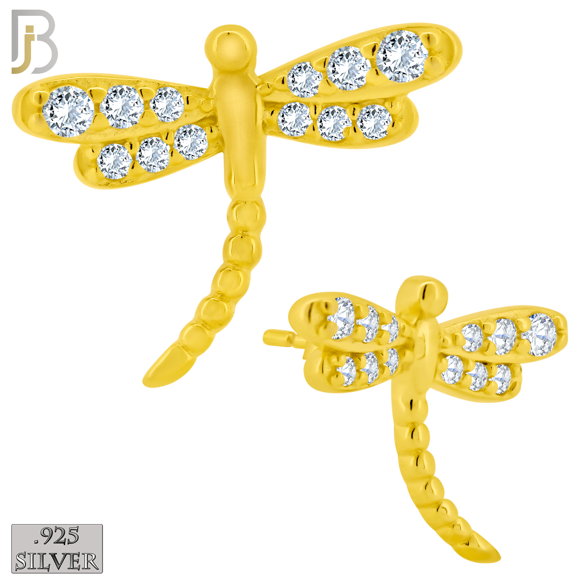 925-ES360 - .925 Sterling Silver Dragon Fly with CZ Stud Earrings image 2