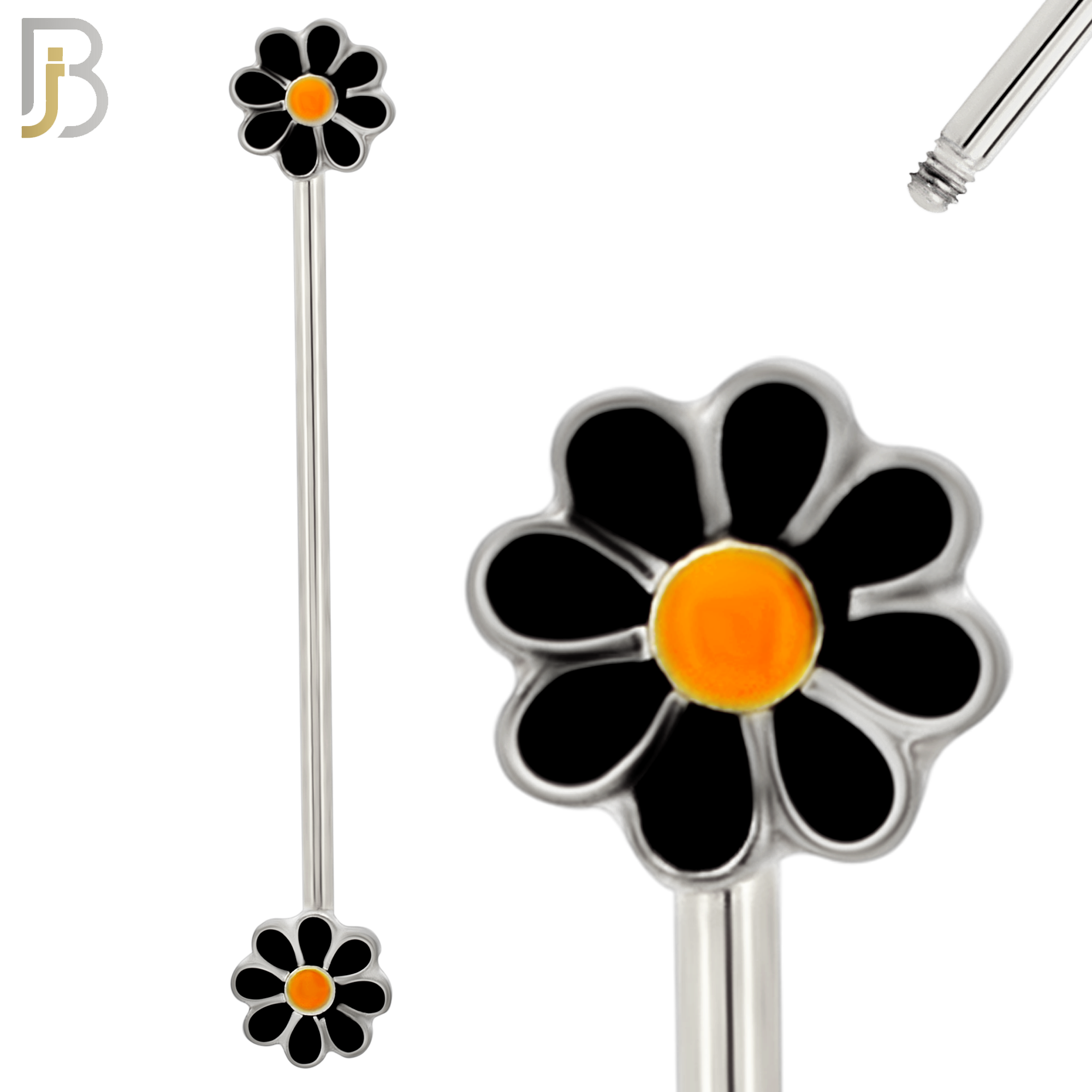 BB22 - 316L Surgical Steel Screw Bar Daisy Flower Design with Zircon Barbell Industrial (PACK OF 4) image 1