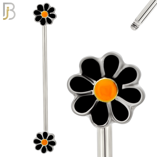 BB22 - 316L Surgical Steel Screw Bar Daisy Flower Design with Zircon Barbell Industrial (PACK OF 4) image 1