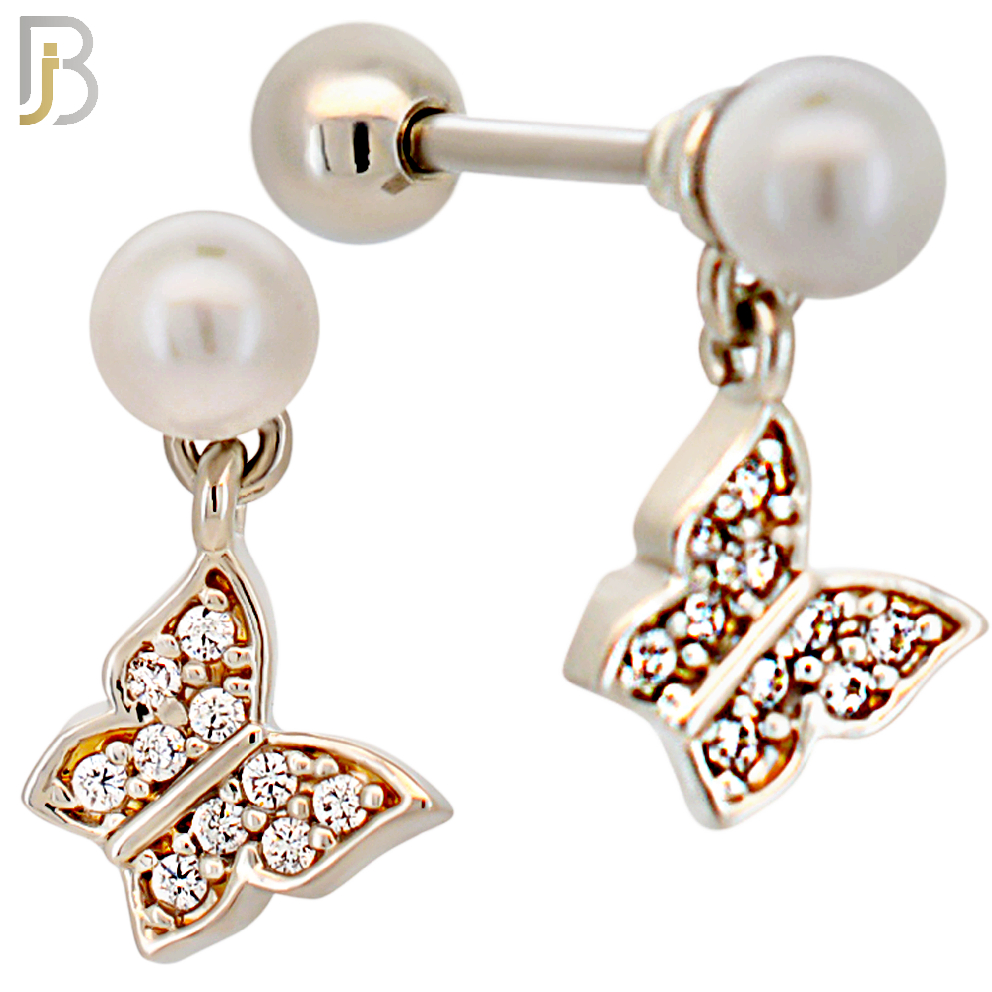 TB122 - 316L Stainless Steel Pearl with Butterfly Dangle Tragus/Cartilage Barbell  (Pack of 6) image 0
