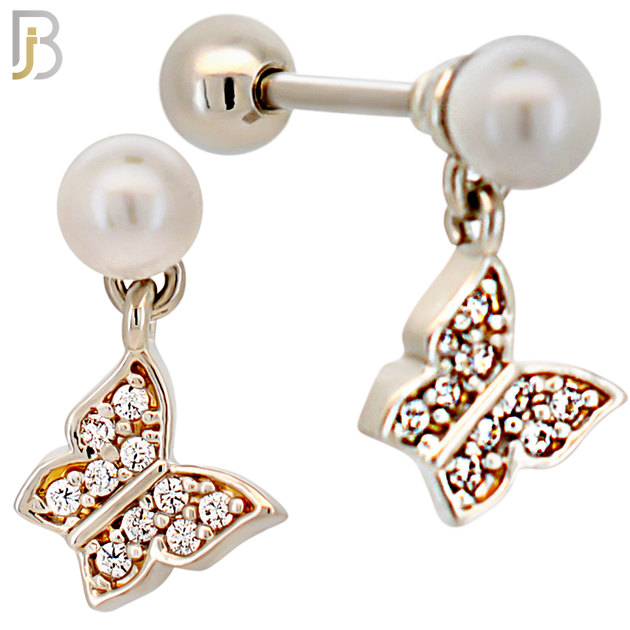 TB122 - 316L Stainless Steel Pearl with Butterfly Dangle Tragus/Cartilage Barbell  (Pack of 6) image 0
