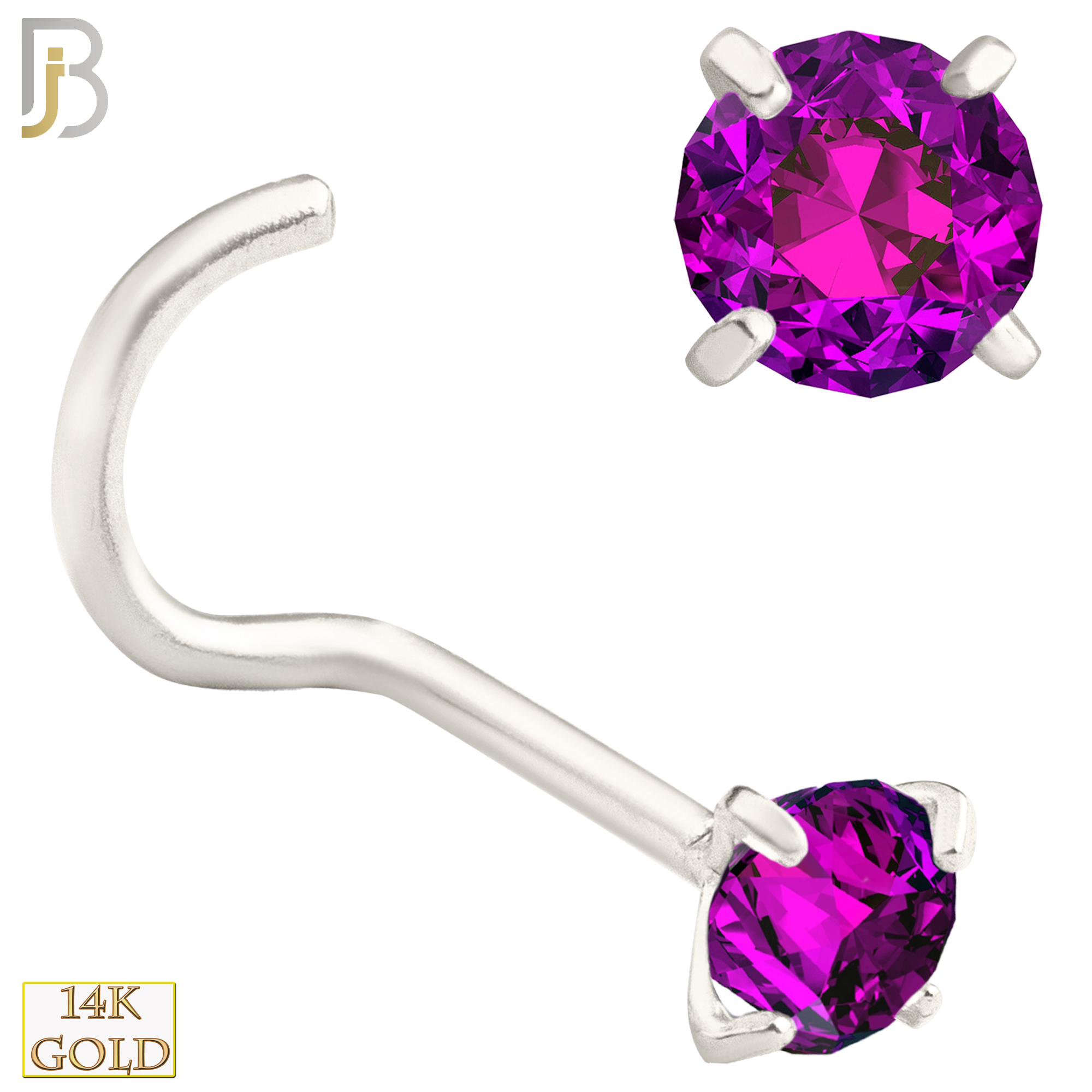 14-NR03CWR - 20g 14k White Gold Nose Screw with Ruby Colored CZ - 3mm image