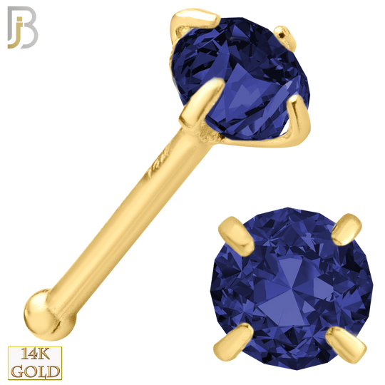 14-NR01CYS - 20g 14k Yellow Gold Nose Bone with Blue Sapphire Colored CZ image 3