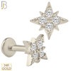 14-LB33 - 14k Solid Gold North Star with Zircon Internally Threaded Labret image 1