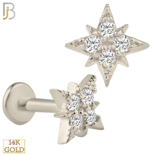 14-LB33 - 14k Solid Gold North Star with Zircon Internally Threaded Labret image 1