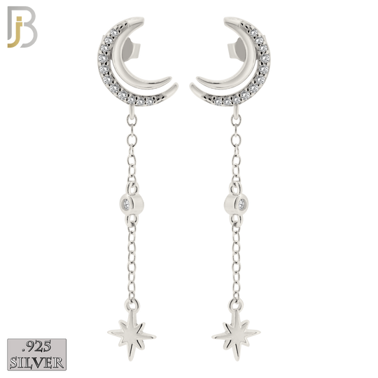 925-ES390 - .925 Sterling Silver Moon with Dangling Starburst Drop image 2