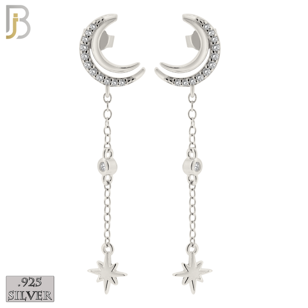 925-ES390 - .925 Sterling Silver Moon with Dangling Starburst Drop image 2