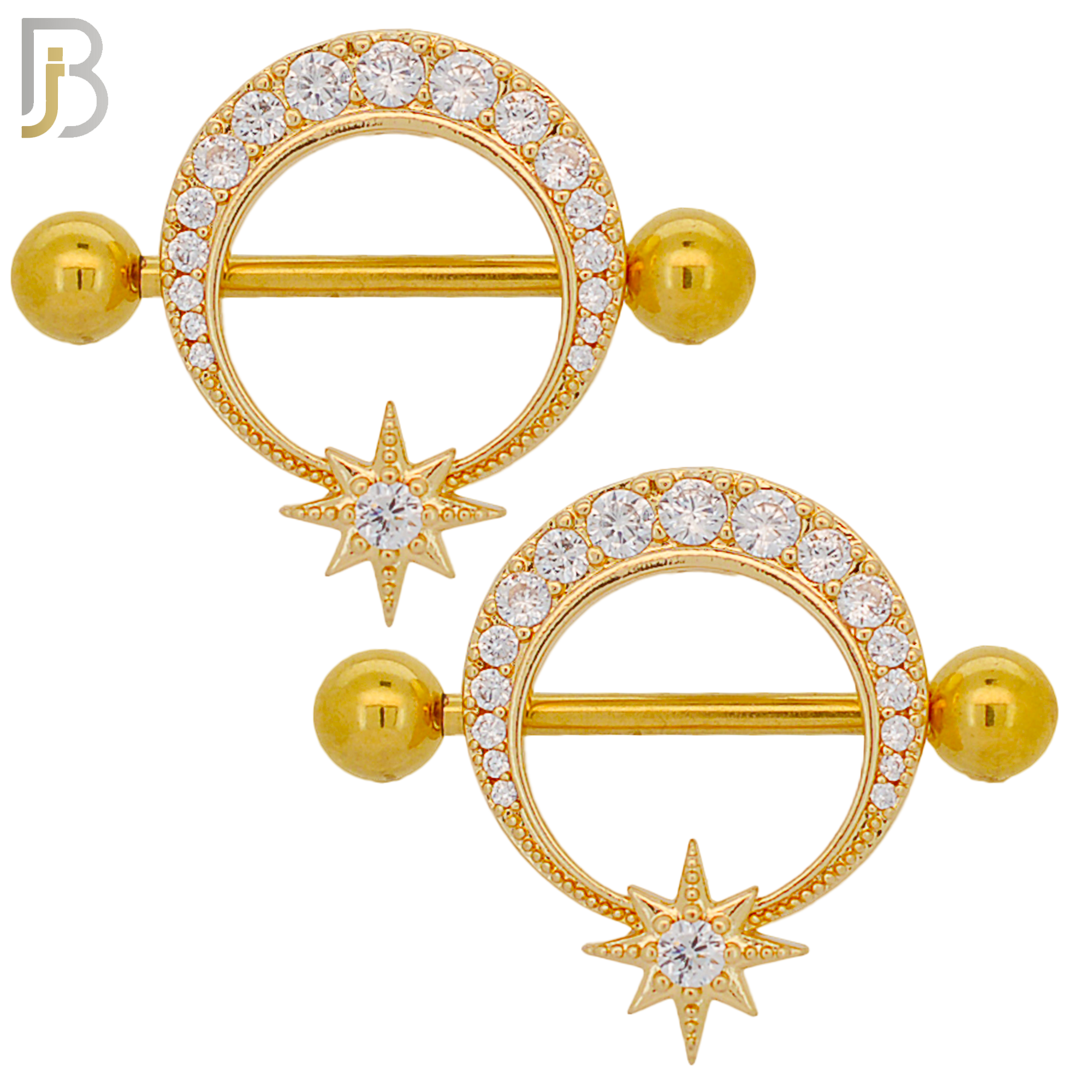 NP65 - 316L Surgical Steel Screw Shield Barbell with Starburst Design Pair image 1