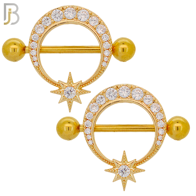 NP65 - 316L Surgical Steel Screw Shield Barbell with Starburst Design Pair image 1