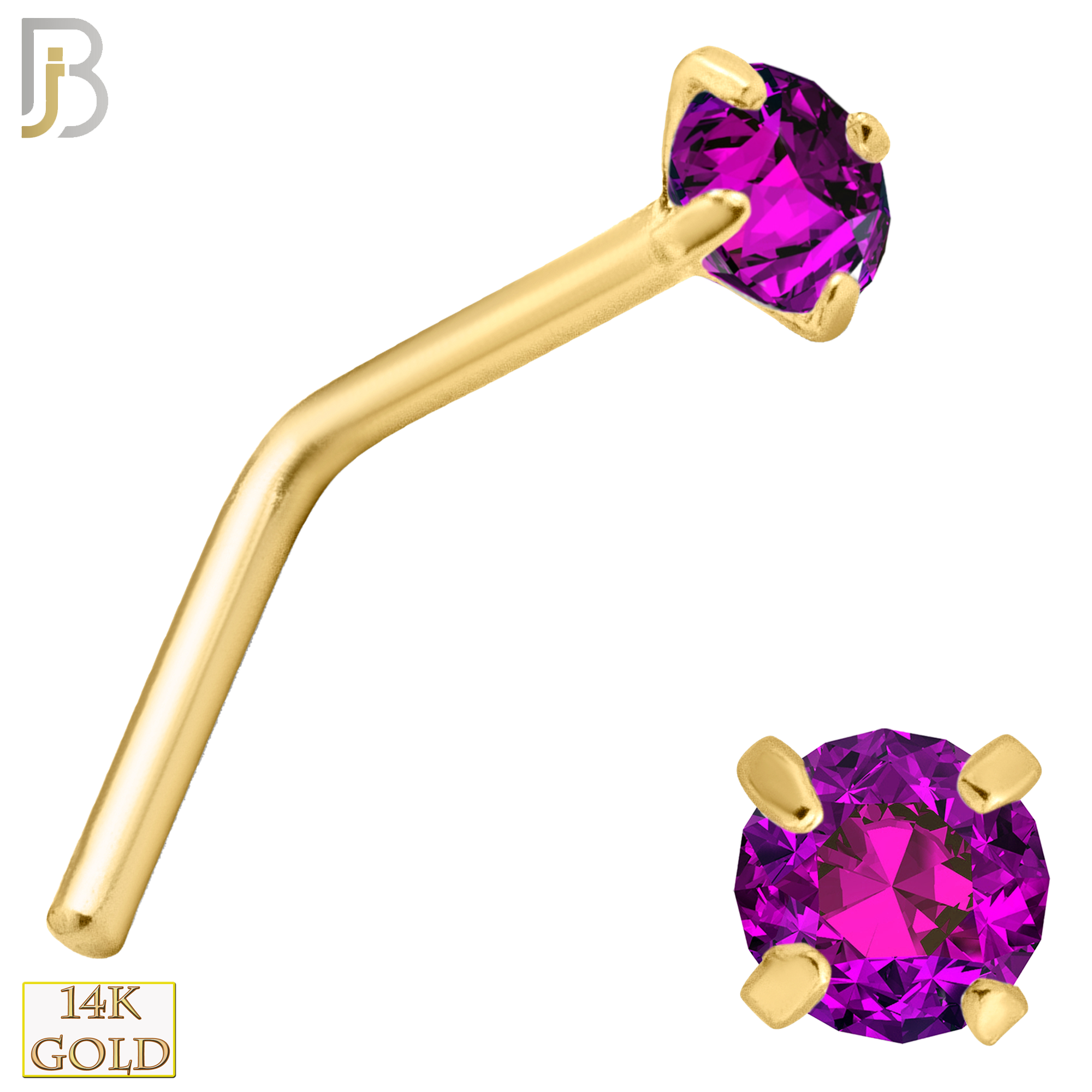 14-NR10YR-20 - 20g-14k Yellow Gold L-Shaped with Ruby in Prong Setting - 2mm image