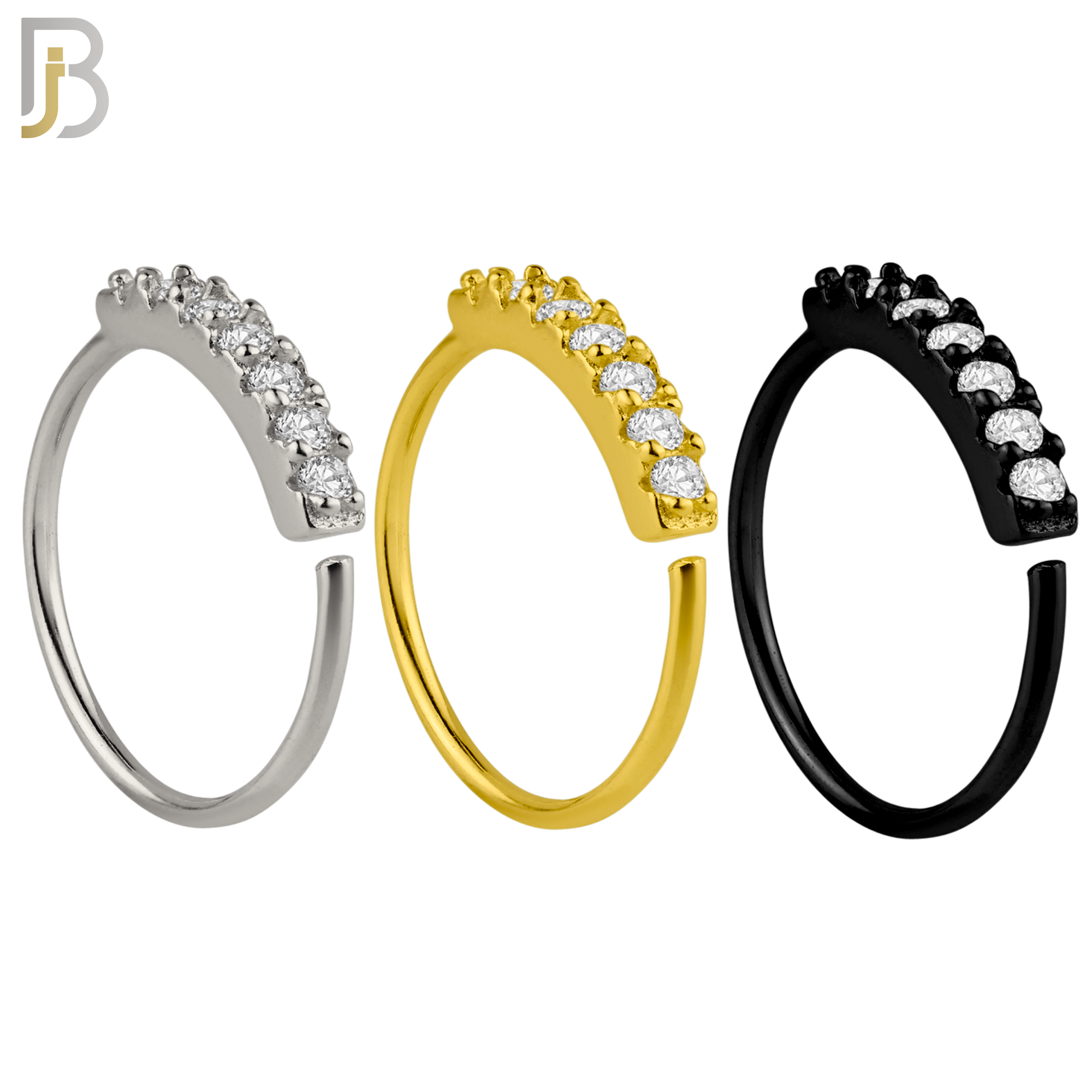 925-PK-CT04M1 - 925 Sterling Silver 22g Thickness 7 CZ Prong Set Hoops Piercing Pack of 96 image 1