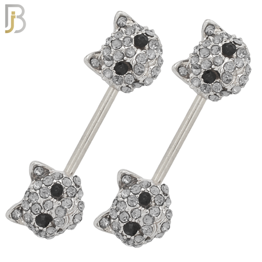 NP07 - 316L Surgical Steel Screw Cat Design with Zircon Nipple Ring Piercing image 0