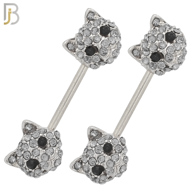 NP07 - 316L Surgical Steel Screw Cat Design with Zircon Nipple Ring Piercing image 0