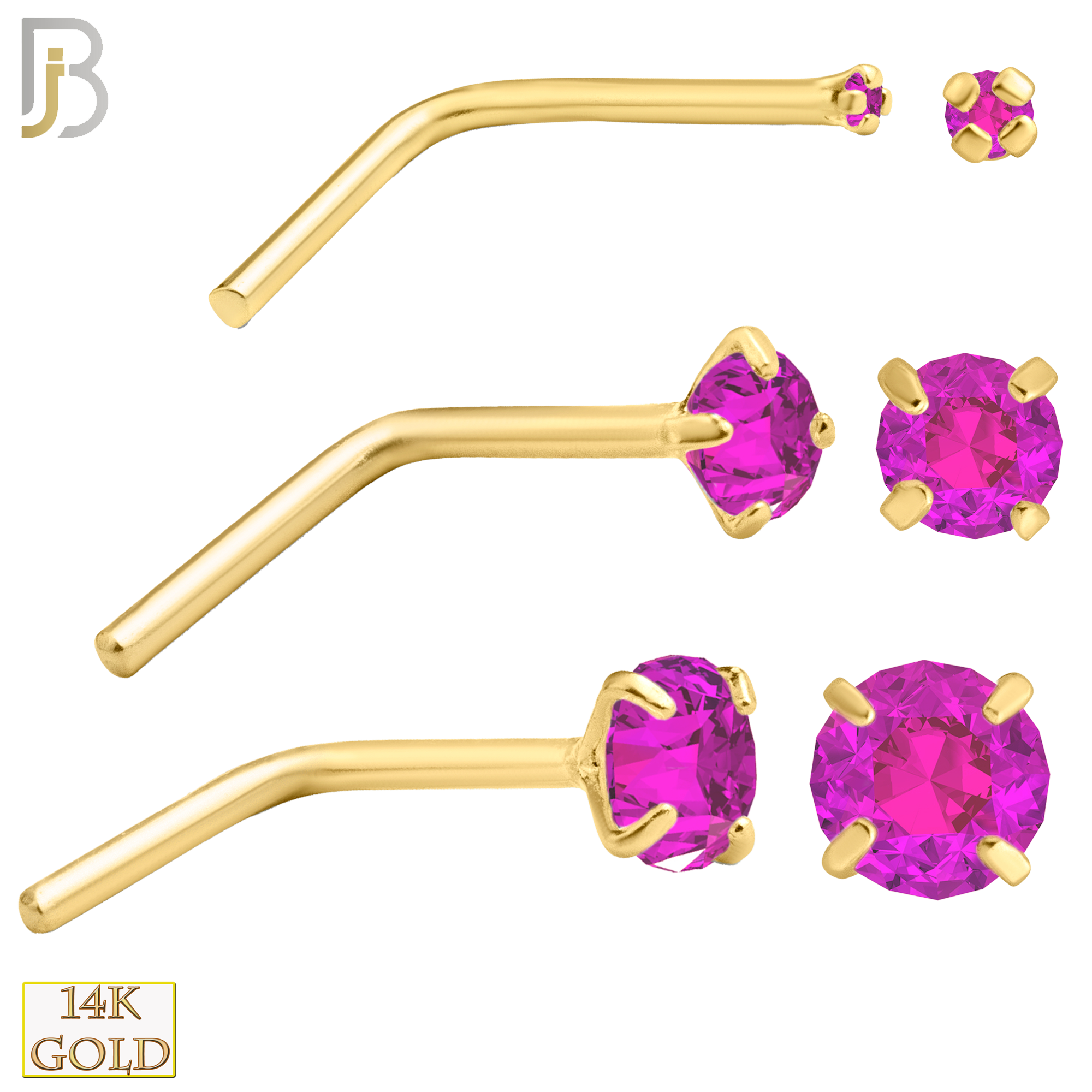 14-NR10CYP - 20g 14k Yellow Gold L-Shaped with Pink Colored CZ image 0