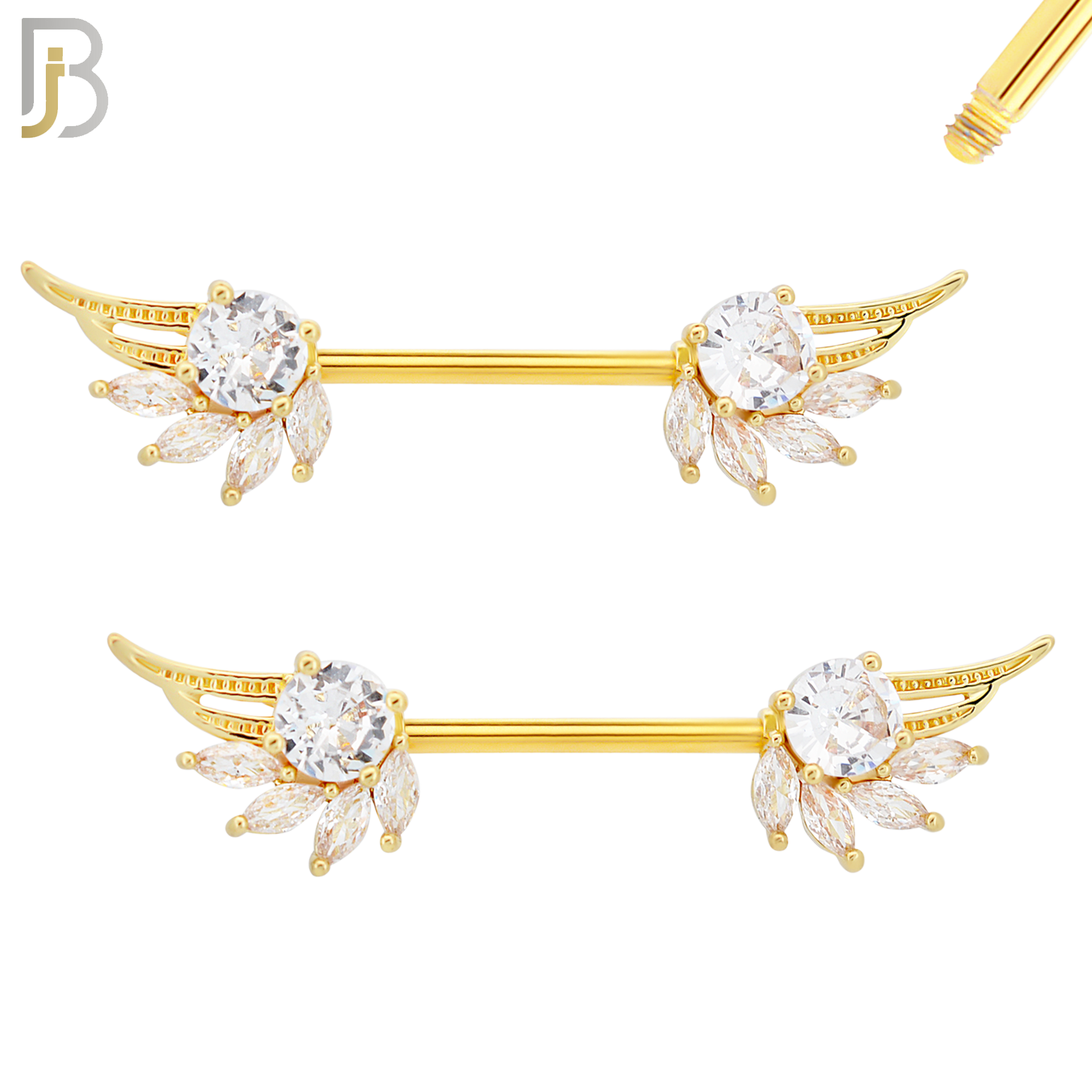 NP53 - 316L Surgical Steel Angel Wings with Multi Zircon Nipple Rings Pair image 1