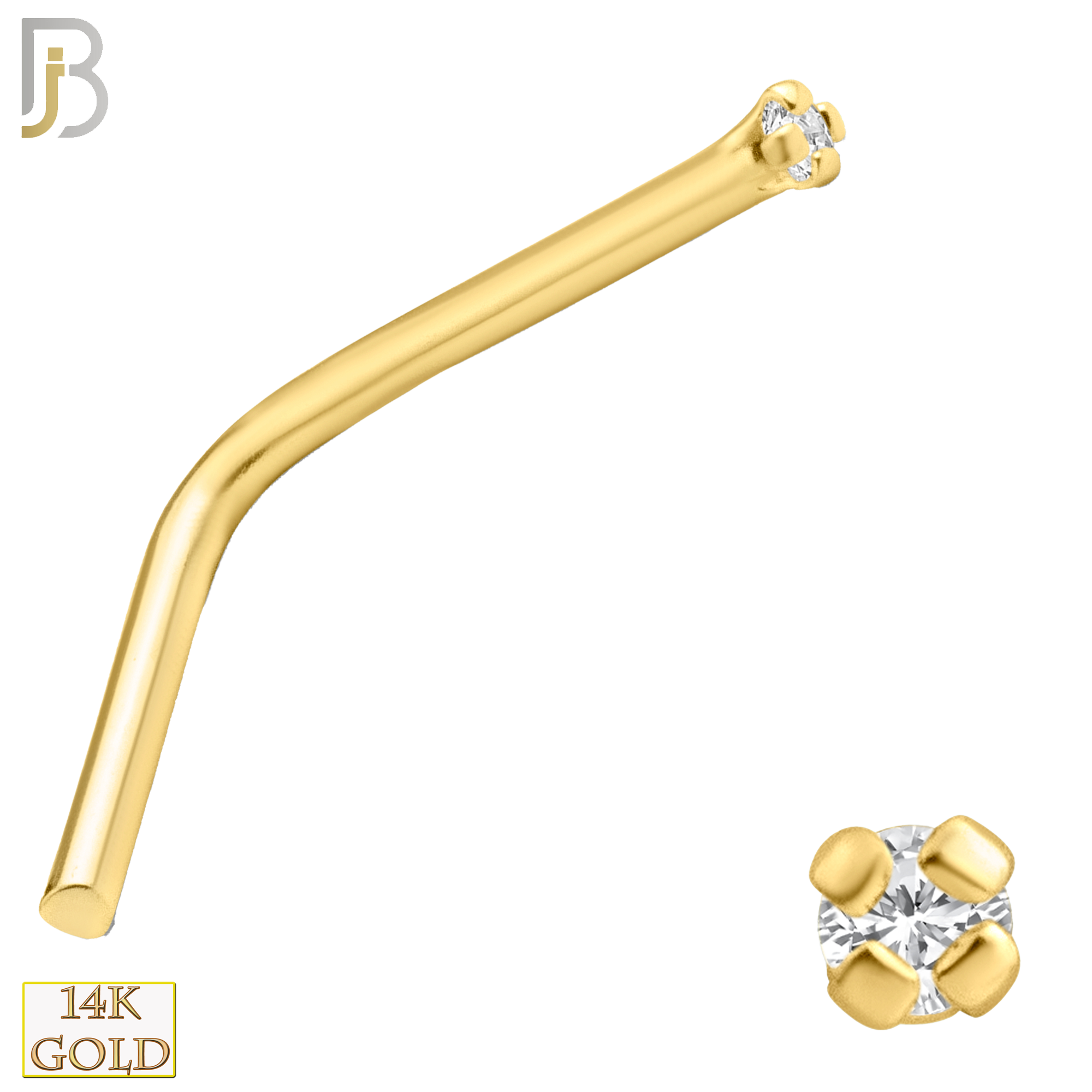 14-NR10CY-20 - 20g Thickness 14k Solid Yellow Gold Prong Setting  Round Cubic Zircona L-Shape image 1