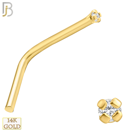 14-NR10CY-20 - 20g Thickness 14k Solid Yellow Gold Prong Setting  Round Cubic Zircona L-Shape image 1