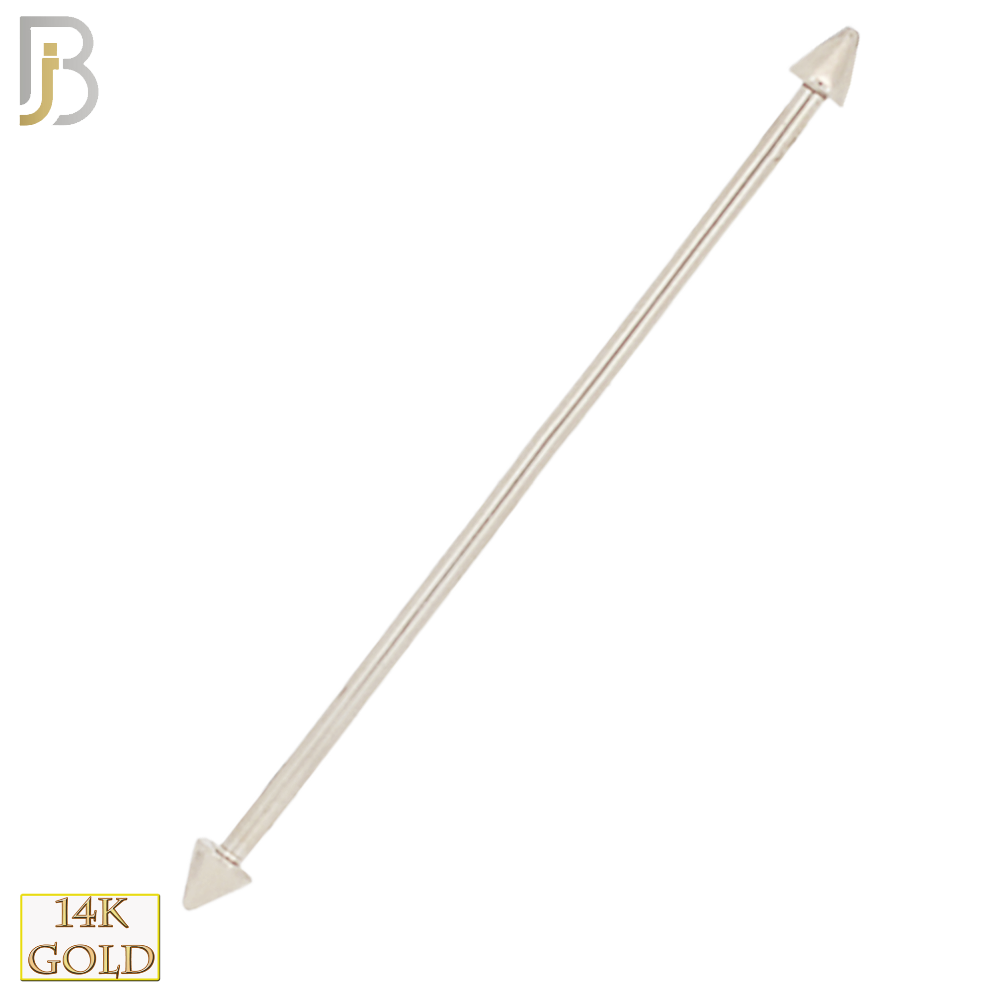 14-BB06Y16 - 14k Solid Gold Plain Spike 16g Industrial Barbell Externally Threaded image 1