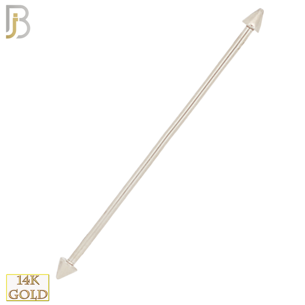14-BB06Y16 - 14k Solid Gold Plain Spike 16g Industrial Barbell Externally Threaded image 1