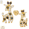 14-ES75YCK - 14k Yellow Gold Giraffe Design with Clear and Black CZ, Screw Back Stud Earrings image 0