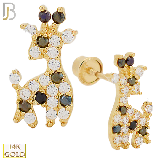 14-ES75YCK - 14k Yellow Gold Giraffe Design with Clear and Black CZ, Screw Back Stud Earrings image 0