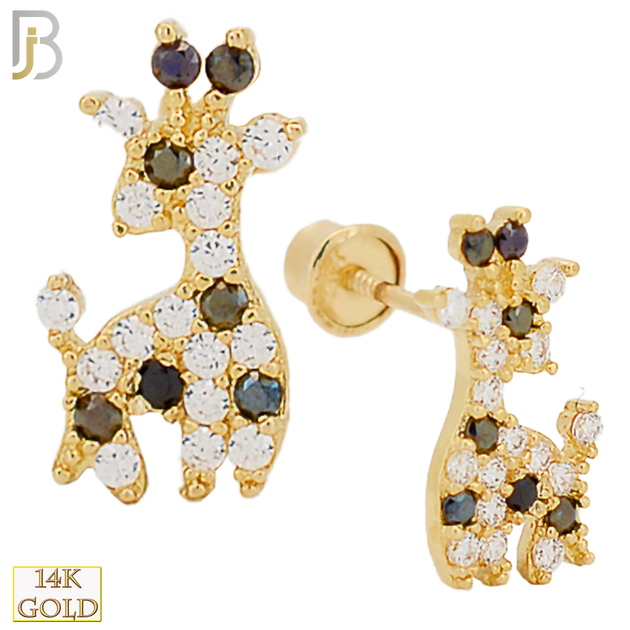 14-ES75YCK - 14k Yellow Gold Giraffe Design with Clear and Black CZ, Screw Back Stud Earrings image 0