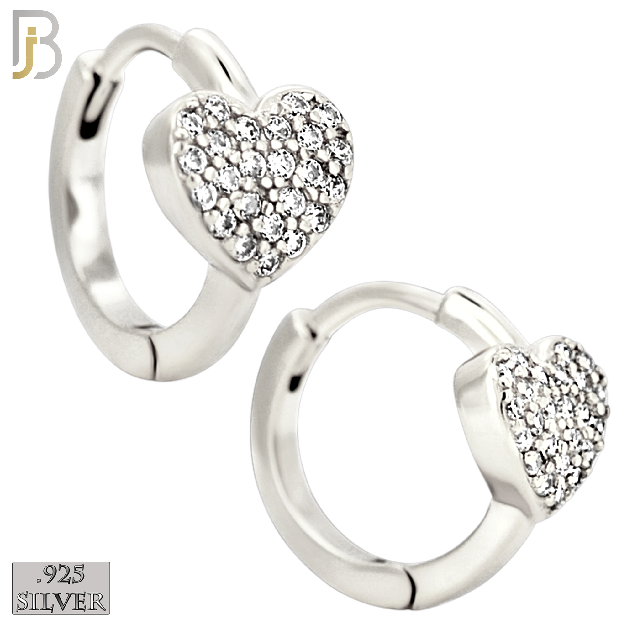 925-ES447 - 925 Sterling Silver Heart Huggies Earring with Zircon image 1