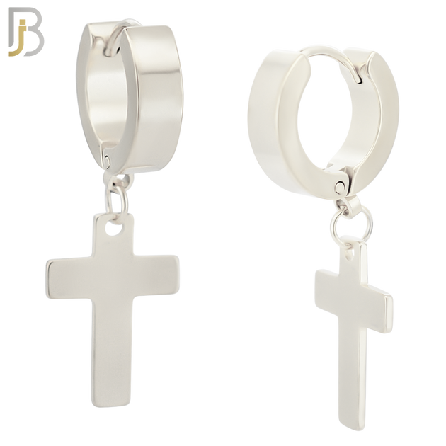 ES14 - 316L Stainless Steel Dangling Cross Design Huggies Clip On image 1