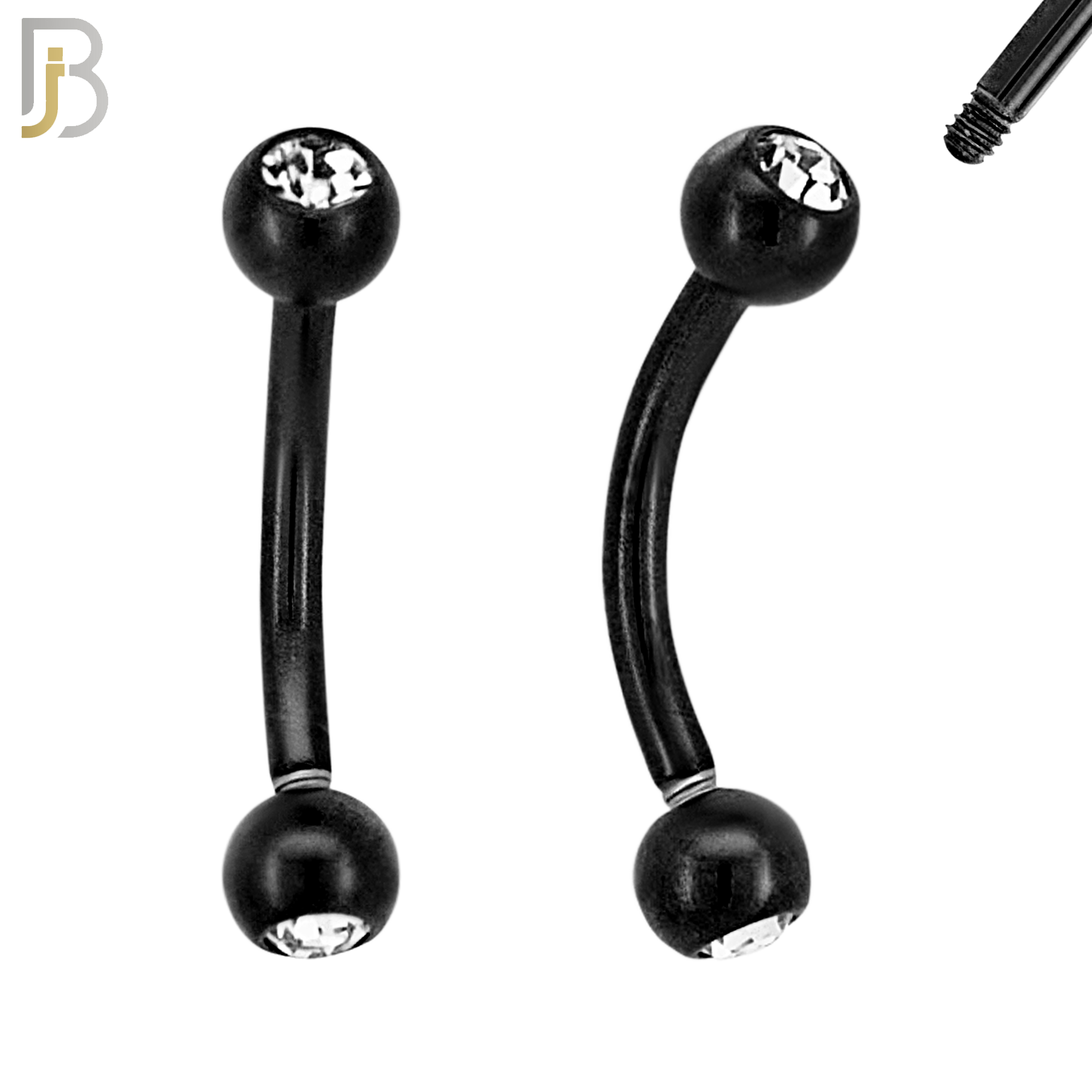 EC03KC - 316L Surgical Steel Black Plated Curved Plain Barbell Screw Ball with Zircon External Threaded (PACK OF 6) image 0