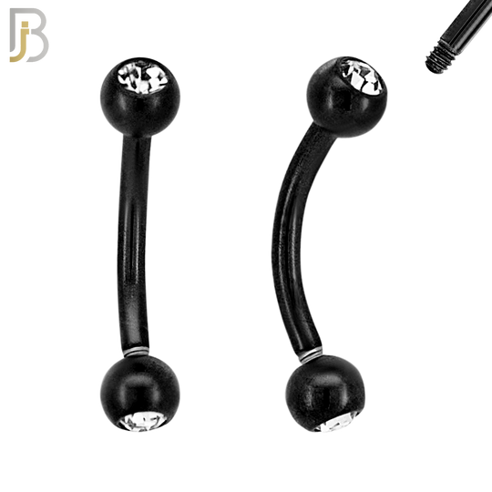 EC03KC - 316L Surgical Steel Black Plated Curved Plain Barbell Screw Ball with Zircon External Threaded (PACK OF 6) image 0