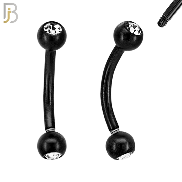 EC03KC - 316L Surgical Steel Black Plated Curved Plain Barbell Screw Ball with Zircon External Threaded (PACK OF 6) image 0