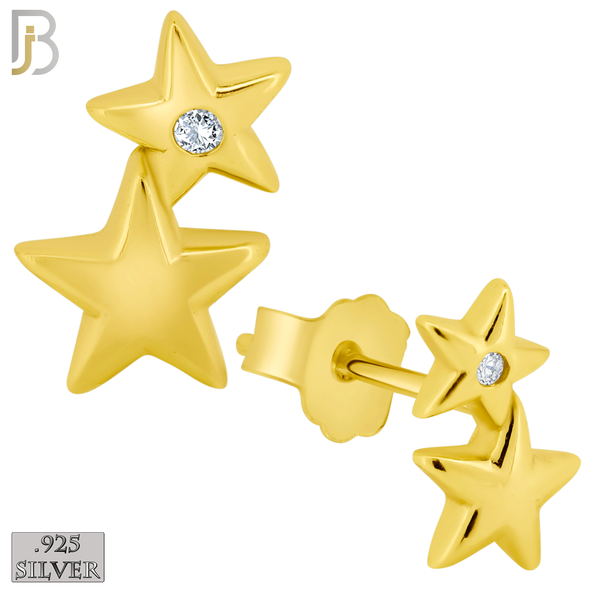 925-ES35 - .925 Sterling Silver 4x7mm Double Star Zircon Earring Stud image 2