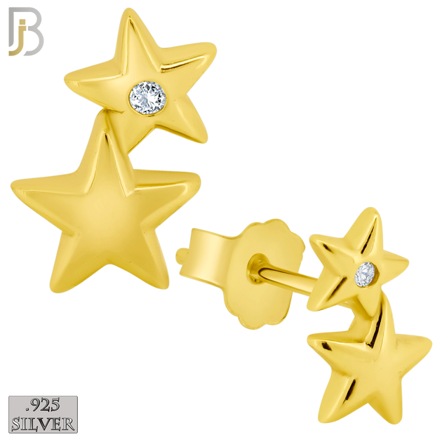 925-ES35 - .925 Sterling Silver 4x7mm Double Star Zircon Earring Stud image 2