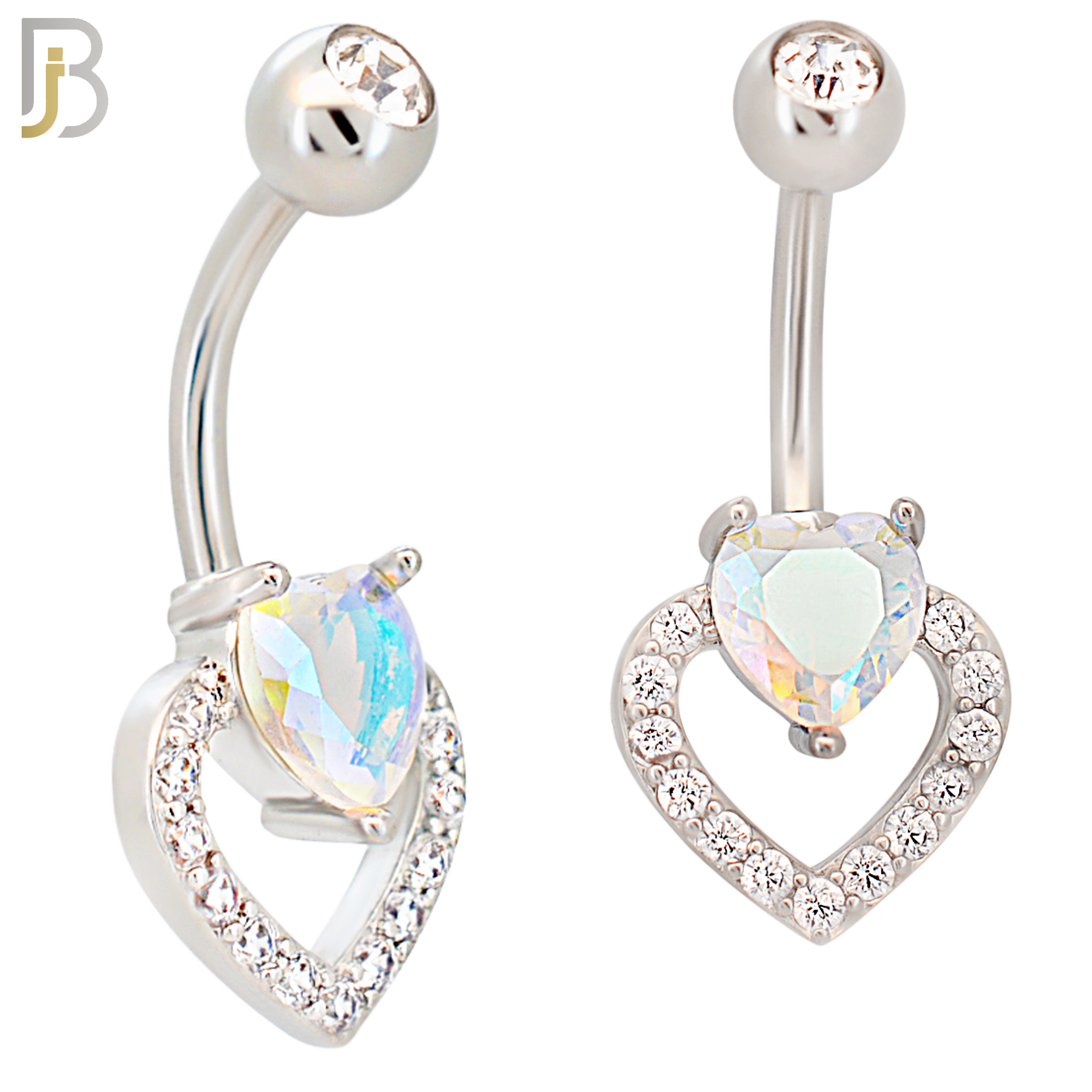 NB75 - 316L Stainless Steel Heart Shaped Zircon with Hollow Heart with Multi Zircon Belly Ring image 0