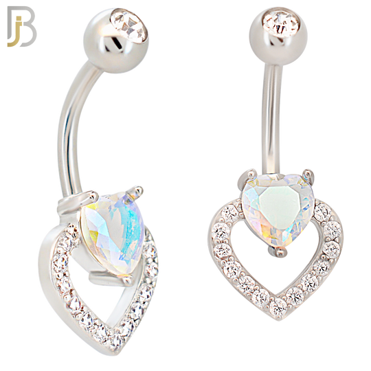 NB75 - 316L Stainless Steel Heart Shaped Zircon with Hollow Heart with Multi Zircon Belly Ring image 0
