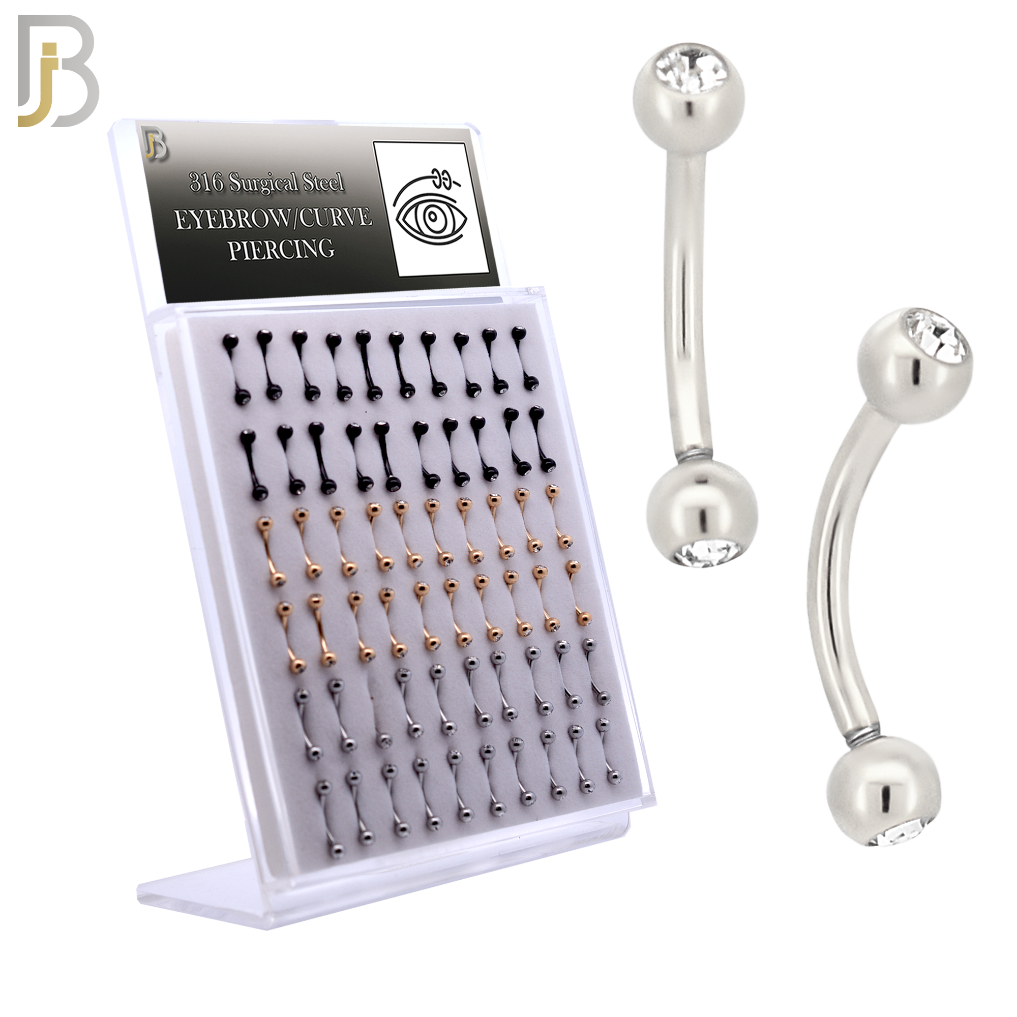 PK-EC03M1 - 316L Surgical Steel Curved Barbell External Threaded Bezel Setting Zircon image 0