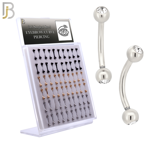 PK-EC03M1 - 316L Surgical Steel Curved Barbell External Threaded Bezel Setting Zircon image 0
