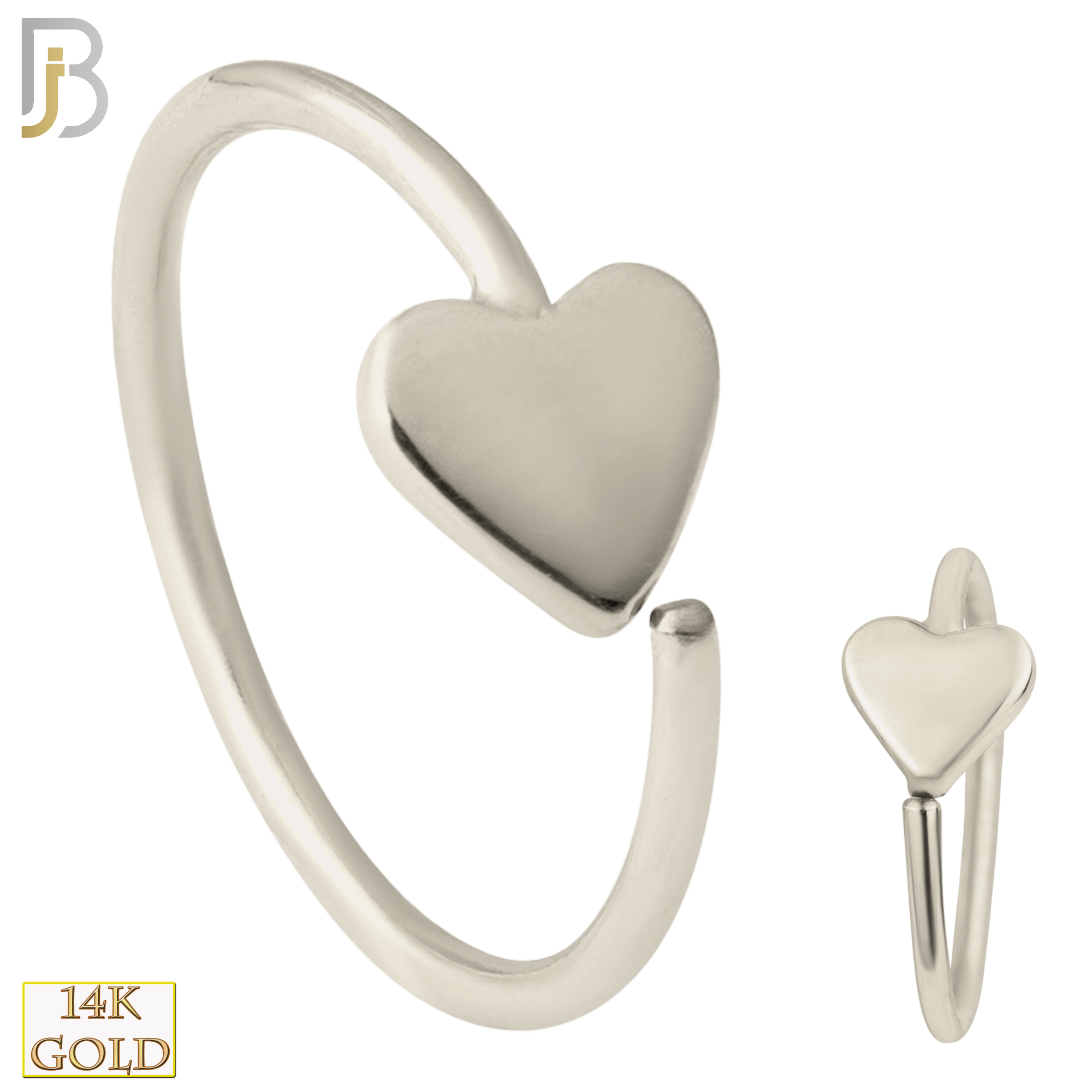 14-CT23 - 14k Solid Gold Heart Design Hoops Piercing Twist to Open image 1