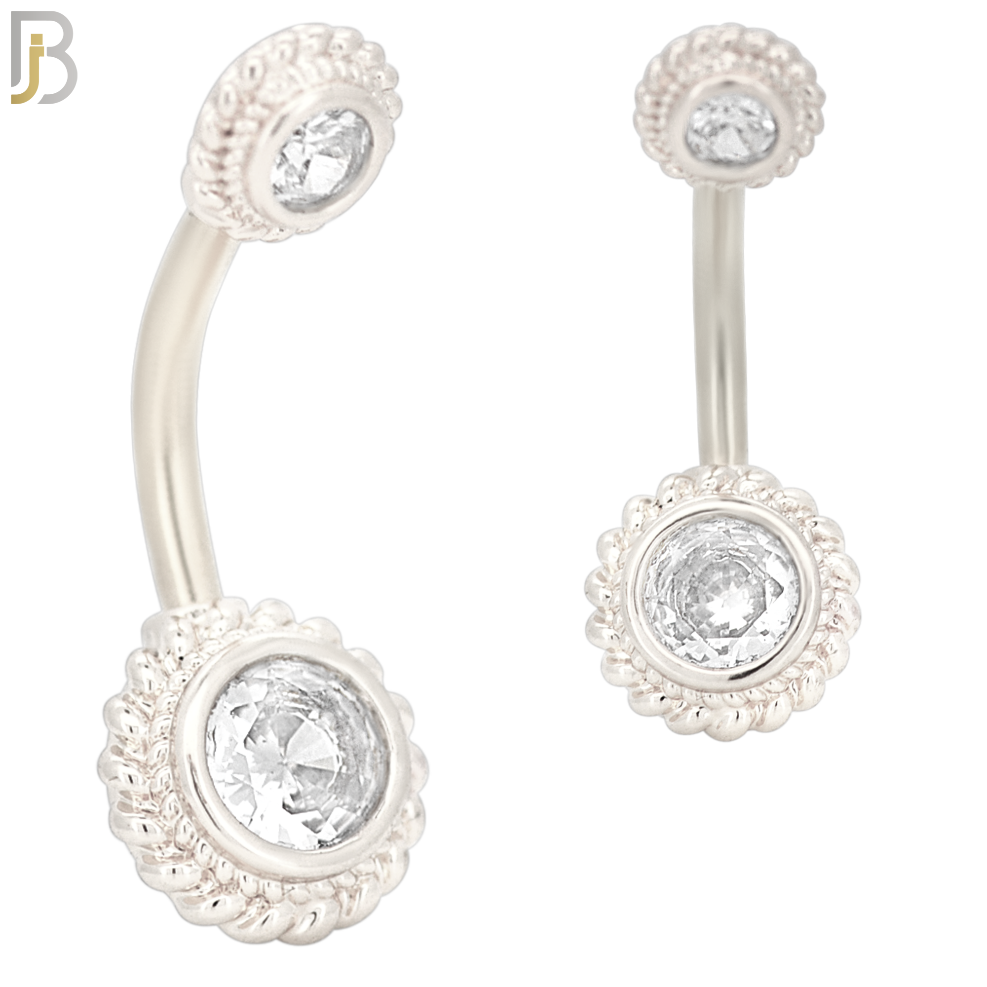 NB28 - 316L Stainless Steel Round Flower with CZ  Banana Belly Navel Ring image 1